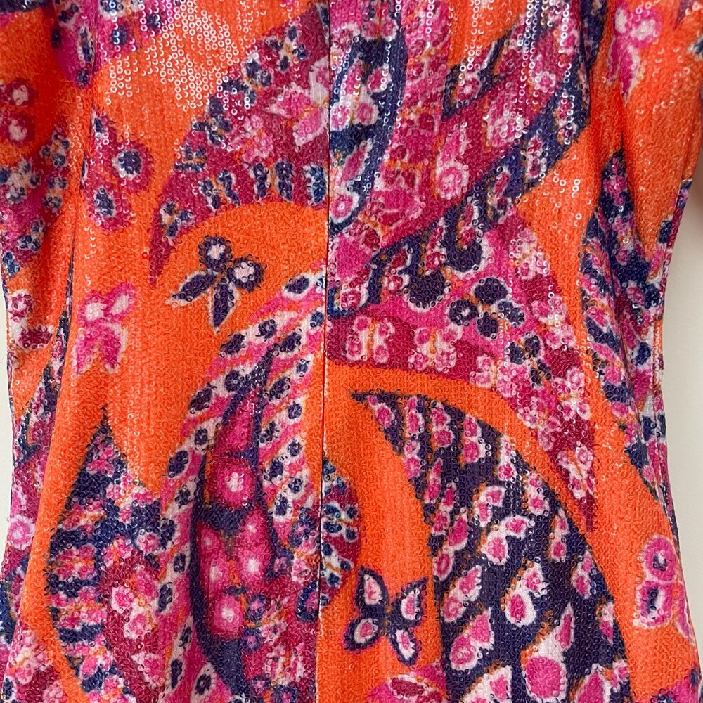 STAUD Wilde Gown - MONARCH PAISLEY - Size 6 - Orange Pink Sequin Sheer FORMAL - Picture 6 of 12